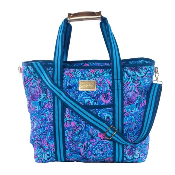 🆕 Lilly Pulitzer Large Picnic Cooler Blue Floral Shells & Bells Tote Bag NEW - Picture 1 of 5
